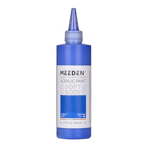 MEEDEN Cobalt Blue Acrylic Paint: Matte Finish 250ml/8.45oz Soft Body | Bulk Acrylic Colors in Ergonomic Bottle - Fluid Flow Art Paints for Artists Canvas Painting - color: Cobalt Blue