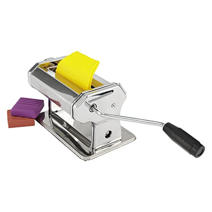 Creative Mark Clay Conditioning Pasta Machine - 9 Adjustable Thickness Settings, Smooth Polymer Clay Roller, 5.5" Wide Opening for Conditioning and Marbling, Non-Skid Feet and Surface C-Clamp