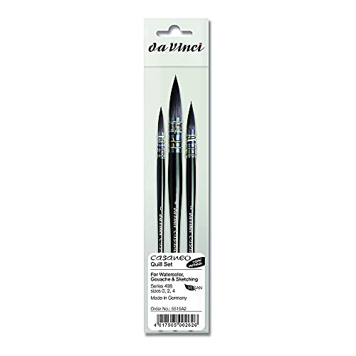 da Vinci Brushes 498 Casaneo Quill (Sizes 0,2,4) Artist Brush Set, Black, 3 - style: Casaneo Quill Set Urban Sketching