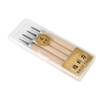 Stamp Carving Tools 4PCS Rubber Wood Carving Knife Tools | Rubber Carving Tools, Linocut Tools with Wooden Handle for Rubber Stamps 5.3 Inch Length
