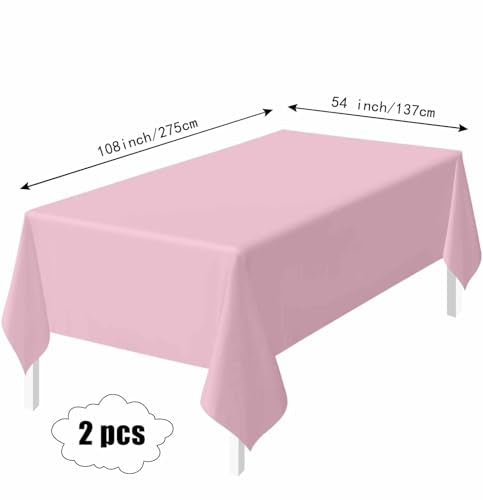 HEIPINIUYE 2 Pack Light Pink Tablecloth Disposable 54 x 108 Inch Baby Pink Plastic Table Cloth Disposable Waterproof Rectangle Table Cover for Party Birthday Camping Picnic Tablecloths - color: Light Pink Rectangle Tablecloth, size: 2 Pack