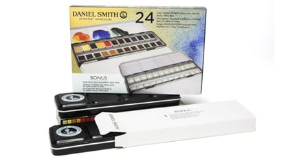Daniel Smith Color Hand Poured Pan Set with BONUS Metal Box and Empty Half Pans, 24 Units (Pack of 1) - style: 24 Color Set Half Pan with Metal Case and 24 Empty Containers