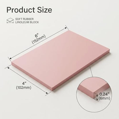 16 Pack Linoleum Blocks for Printmaking, 4x6 Inch Soft Rubber Carving Blocks for Stamp Making, Pink Linocut Blocks for Printmaking Supplies, Block Printing Kit for Beginners & Professionals