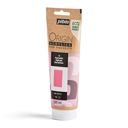 PEBEO Origin Acrylics 120ml Matte Acrylic Paint, Bright Pink | Warm playful pink in matte heavy-body acrylic - impasto texture and easy brushwork on canvas; made in France. - color: Bright Pink