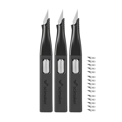 Precision Craft Knife, #11 Blade Storage, 3-Pack Black | Ergonomic non-roll hobby scalpel, internal spares compartment, aluminum locking wheel for DIY modeling & scrapbooking. - color: Black*3pcs