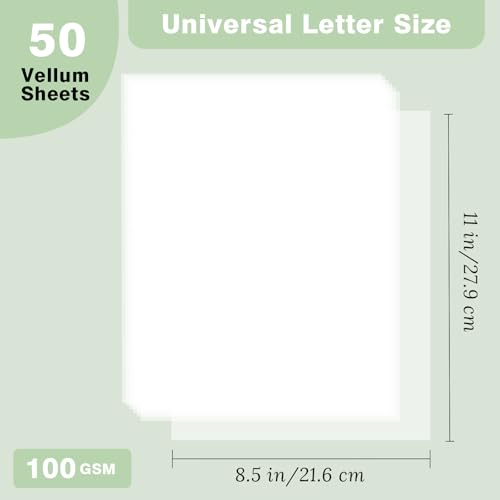 JAGERGREEN 50 Sheets 8.5x11 Inches Vellum Paper 100GSM | Thick Translucent Printable Vellum Sheets for Invitations, Tracing, Sketching & DIY Crafts - size: 50 PCS