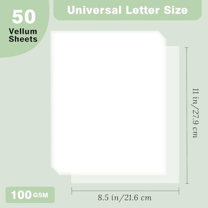 JAGERGREEN 50 Sheets 8.5x11 Inches Vellum Paper 100GSM | Thick Translucent Printable Vellum Sheets for Invitations, Tracing, Sketching & DIY Crafts - size: 50 PCS