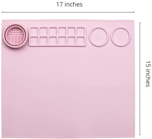 Silicone Painting Mat Art Mat with Cup Craft Paint Brush Cleaner Tool Artist for Kids Gift Clay DIY Creations Paint Tray Palette Craft Mats to Protect Table for Work Art Supplies (Pink) - color: Pink