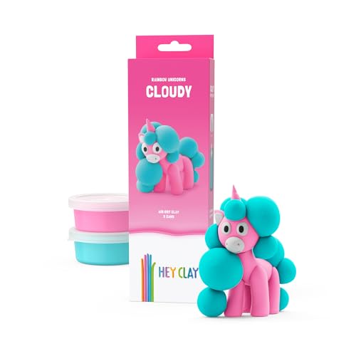 HEY CLAY Modelling Air-Dry Clay with Fun Interactive App - Modeling Clay and Crafts Set for Kids Ages 3 to 8 - Series Rainbow Unicorns, 3 cans (Cloudy) - color: Cloudy