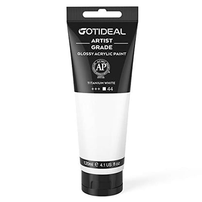 GOTIDEAL Acrylic Paint Titanium White Tubes 120ml (4.1 oz), Acrylic Paints | Non Toxic Non Fading, Rich Pigments, for Painters, Adults & Kids, Ideal for Canvas Wood Clay Fabric Ceramic Craft Supplies - color: Titanium White, style: Regular