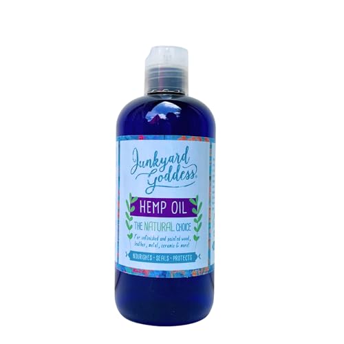 Junkyard Goddess HEMP OIL Nourish, Condition and Protect Wood, Leather, Stone, Chalk and Milk Paint Surfaces. Solvent-free, VOC-free, Odor-free, Non-toxic, Food Safe, No Petrochemicals (8oz)