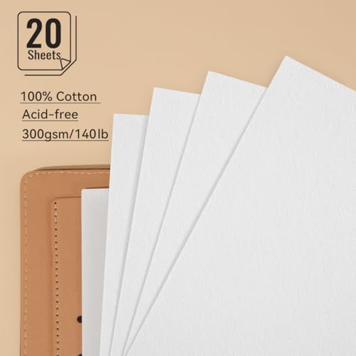 Lightwish Watercolor Sketchbook,100% Cotton Acid Free Watercolor Paper,300gsm/140lb Cold Press Watercolor Journal for Artists,Adults,Students,20 Sheets,9.25 * 6.3 Inches(Cloth Brown) - color: Cloth Brown