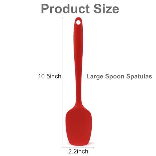 Silicone Spatula Set of 4, Large 10.5 inch Non-stick Rubber Spoon Spatulas, One Piece Design Flexible Silicone Spoon for Baking Cooking Mixing, Dishwasher Safe - color: Red,Blue,Green,Yellow (Large)