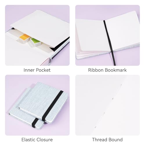 Lightwish Square Watercolor Journal,100% Cotton,300gsm/140lb,Acid-Free,24 Sheets Hot Press Watecolor Paper Sketchbook for Artists Adults Students,4.7 * 4.7 Inches - color: Grey