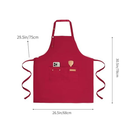Tosewever Art Aprons for Women Painting Pottery Baking, Mens Buckle Straps Kitchen Apron with Pockets for Chef Cooking - color: Red
