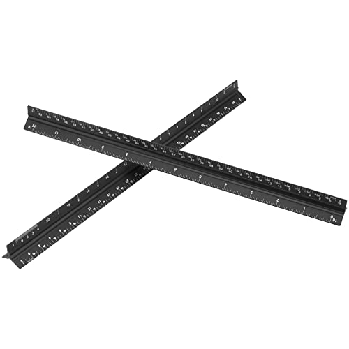 KEILEOHO 3 Pack Architectural Scale Ruler, 12 Inch | Imperial Aluminum Architect Scale, Triangular Drafting Ruler for Engineers, Contractors, Black
