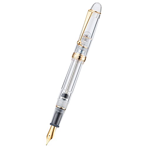 Asvine V126 Vacuum Filling Fountain Pen Extra Fine Nib, Transparent Clear Acrylic, Large-Capacity with Gift Case - color: Transparent clear, style: Extra Fine Point