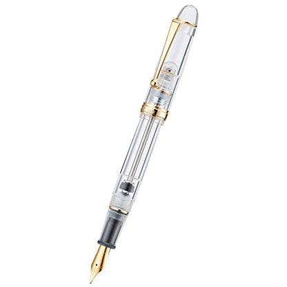Asvine V126 Vacuum Filling Fountain Pen Extra Fine Nib, Transparent Clear Acrylic, Large-Capacity with Gift Case - color: Transparent clear, style: Extra Fine Point