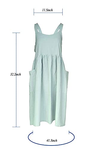 Women Girls Cross Back Apron Gardening Works Cotton Aprons Pinafore Dress - color: Green