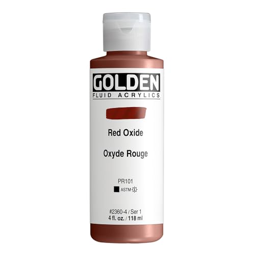 GOLDEN Fluid Acrylics, Red Oxide, 4 fl. oz. Bottle | Artist grade acrylic paint with rich pigment load and a flowing constency useful for even coverage and fine details.