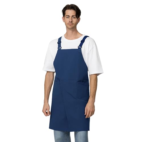 Unisex Waterproof Apron Restaurant Cooking Cafè Flower Shop Baking Kitchen Length Adjustable - color: Deep Blue