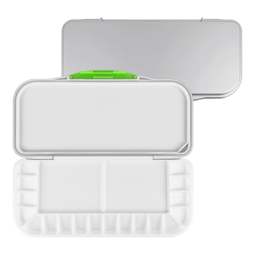 LNAUJS White Folding Paint Palette with Lid, 10.63×5.12in Plastic Paint Tray, Keeps Paints Moist, Portable Paint Pallet for Oil, Watercolor, DIY Art, Craft, Classroom, Travel and Outdoor Painting