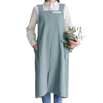 Cotton Aprons for Women and Men | Cross-Back Apron with Pockets - color: Light Blue