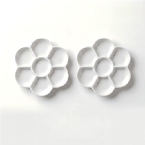 Ceramic Flower Paint Palette, Porcelain, 3 Inch, 7 Wells, for Watercolor, Gouache & Oil Painting, Pack of 2