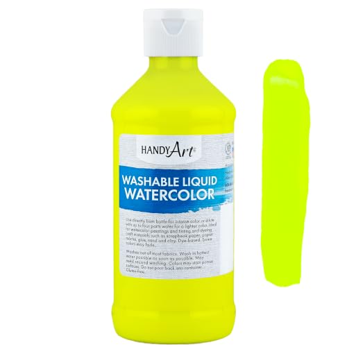 Handy Art Washable Liquid Watercolor Paint, Fluorescent Yellow, 8 oz Bottle | Ready to Use Concentrated Dye-Based Liquid, Deep Color Strength, Dilute with Water, Certified Safe AP Non-Toxic, Made in USA - color: Fluorescent Yellow