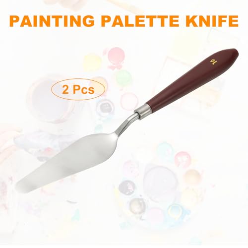 HARFINGTON 2pcs Palette Knife Painting Tool 3.74" x 1.1" Stainless Steel Art Spatula Pallet Knives Scrapers Tools with Plastic Handle for Acrylic Oil Canvas Mixing Spreading, Red/Silver - size: 3.74" x 1.1"