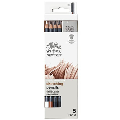 Winsor & Newton Studio Collection, Sketching Pencils, Set of 5 | Soft, Thick Core pencils, Varied Hardness, Soft Smooth Texture, Easy Blending, Stylish Metal Tin Included, High Quality Lead - style: 5 Sketching Pencils