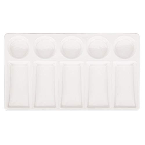VanEnjoy 10 Wells White Rectangle Ceramic Artist Paint Palette,Porcelain Watercolor Palette,Ceramic Mixing Tray for Watercolor Gouache Painting, 7.6 inch