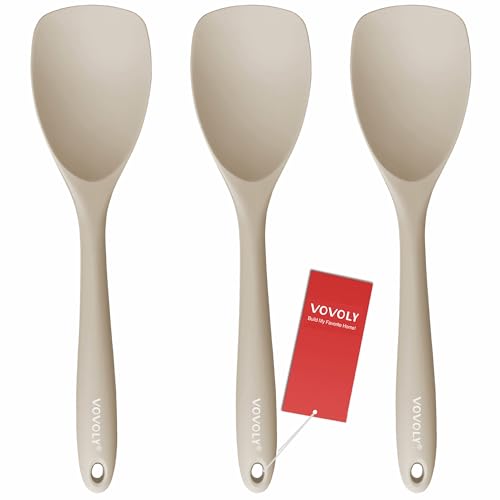 Upgrade Silicone Spatula Spoon Set,VOVOLY Heat Resistant Rubber Spoonula, Seamless Non-Stick Flexible Scrapers for Baking Mixing Tool,3 Pack, Kahki - color: Khaki