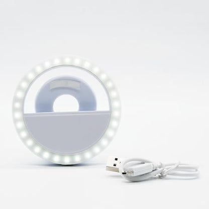 Windy City Novelties Rechargeable LED Selfie Ring Light – Clip-On 3.5” Phone Light for iPhone, Android & Laptops – USB Charging, Adjustable Brightness – Portable Selfie & Video Lighting