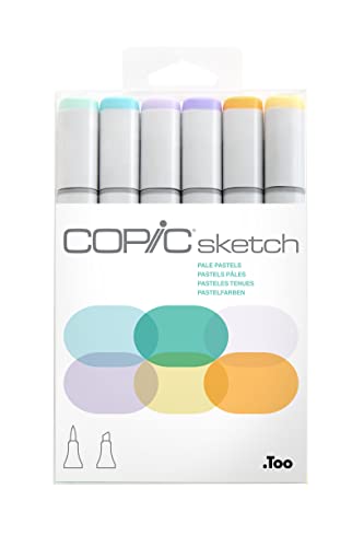 Copic Sketch Alcohol Markers, 6 Color Dual Tip Art Marker Set – Blendable Brush Tips for Drawing, Sketching, and Illustration – Professional Set for Adults/Teen Artists & Creators - Pale Pastels - color: Pale Pastels