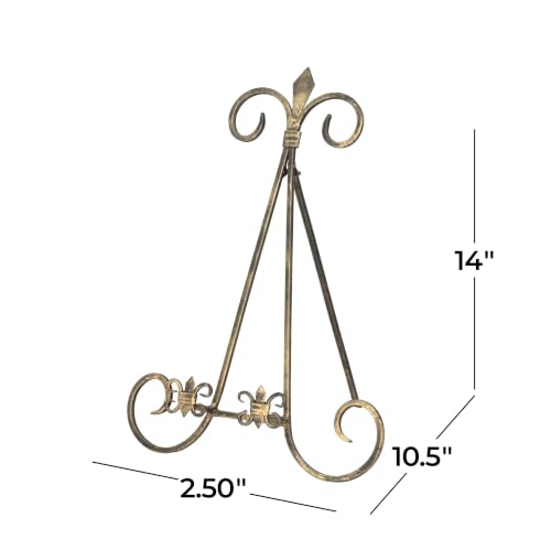 Deco 79 Metal Scroll Display Easel Tabletop Easel with Foldable Stand, Display Stand 11" x 10" x 14", Gold
