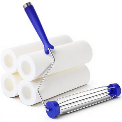 Leumoi 4 Pcs 9 Inch Foam Paint Rollers with Roller Frame Kit, High Density Foam Paint Roller Covers for Painting Doors Wall Houses Cabinets Ceilings Furniture Flat Surfaces