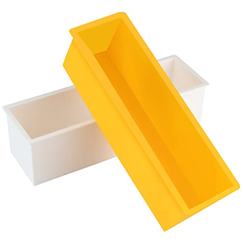 2 Pcs Loaf Soap Mold with Plastic Box, Flexible Silicone Rectangular Mold 42oz, Swirl Making Tool for DIY Soap, Handmade Candles, Resin Casting, Homemade Desserts (Yellow) - color: Yellow