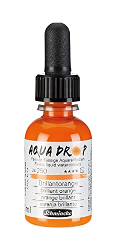Schmincke - AQUA DROP, liquid, pigment-based watercolour, brilliant orange in 30 ml pipette bottle, 24250034, for watercolorpainting, urban sketching, calligraphy, handlettering, lightfast - color: 250 brilliant orange
