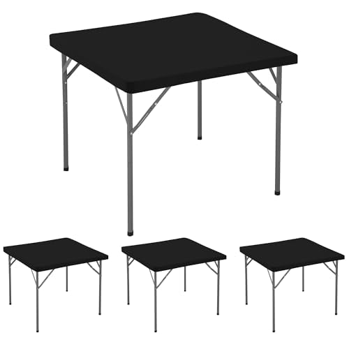 Card Table Covers Square Fitted Elastic Table Cloth-4 Pack Black 36x36 Inch | Spandex Stretch Windproof Washable Folding Card Tablecloths-Small Topper Outdoor Camping Dining Patio Kitchen Banquet Party - color: Black, size: 36'' x 36'' | 4 Pack