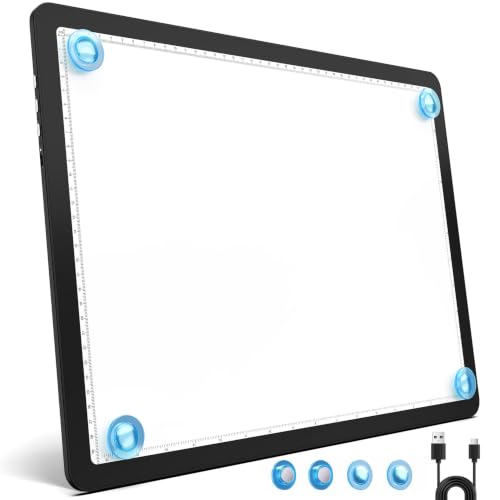 Heanolier Rechargeable A3 Tracing Light Box Drawing Pad,5600 Lux Bright Magnetic light pad, Dimmable Lightbox,3 color modes,light board for Diamond painting,light table for Sketching,Tattoo,X-ray View - color: Black, size: A3