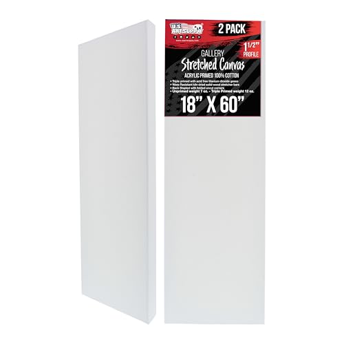 U.S. Art Supply 18"x60" Stretched Canvas for Painting, Gallery Depth 3-Pack - size: 18" x 60"