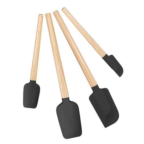 Silicone Spatula Set, Food Grade Rubber Spatula-4 Piece Nonstick Rubber Spatulas, Spoonula, Jar Scraper for Cooking, Baking, Mixing, Frosting - Heat Resistant Up to 600°F (4 Pcs Spatula Black) - color: Black