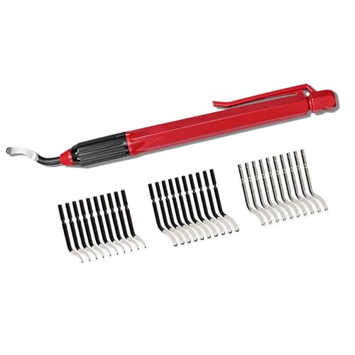 AFA Tooling Pen Deburring Tool, 31 M2 HSS Blades, 3 Types, Red Handle & Clip | Built for 3D printing, metal, PVC, copper, resin and plastic; 360-degree rotation reaches deep bores, cross holes, curves - size: 30PCS / 3 Types