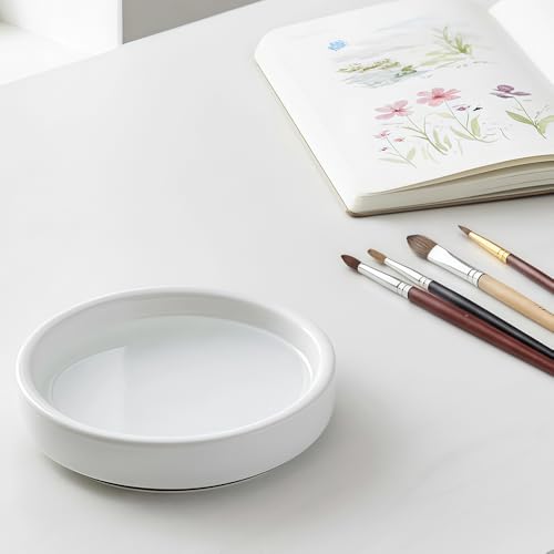 2 Pack Ceramic Watercolor Palette 5 Layers Mixing Trays Set Round Porcelain Watercolor Palettes Sauce Dishes with Lid for Gouache Pigment Chinese Ink Mixing (White)