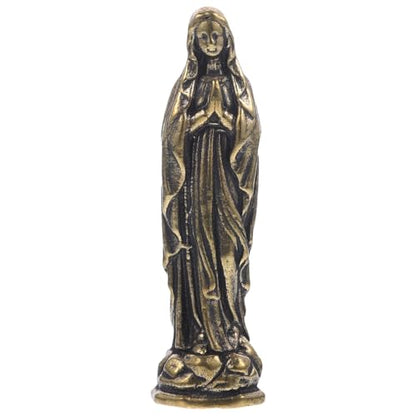 Homoyoyo Brass Maria Brass Virgin Statue Miniature Virgin Sculpture Catholicism Ornament Maria Figurine Classic Decor Craft Figurine Desk En Laton Mini Virgen Stand