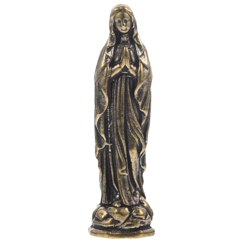 Homoyoyo Brass Maria Brass Virgin Statue Miniature Virgin Sculpture Catholicism Ornament Maria Figurine Classic Decor Craft Figurine Desk En Laton Mini Virgen Stand