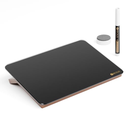 Yeoux Desk Black Glass Dry Erase Board with Reversible Wood Stand 6.7"x9.5" - color: Walnut-black Horizontal