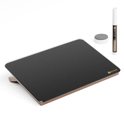Yeoux Desk Black Glass Dry Erase Board with Reversible Wood Stand 6.7"x9.5" - color: Walnut-black Horizontal