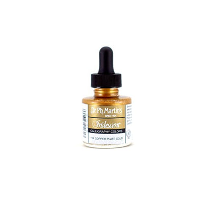 Dr. Ph. Martin's Iridescent Calligraphy Color (11R) Ink Bottle, 1.0 oz, Copper Plate Gold, 1 Bottle